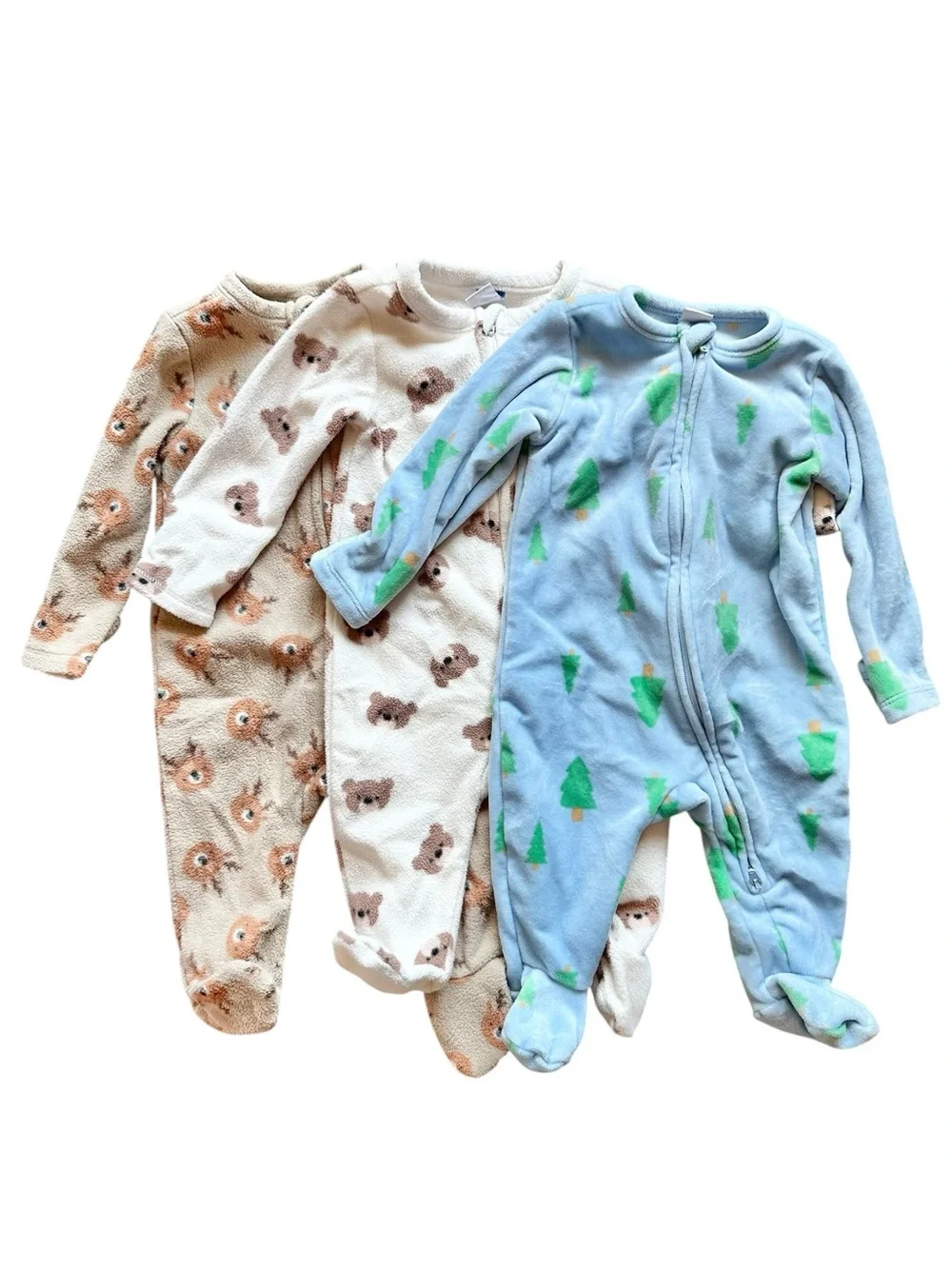 Old Navy lot of 3 fleece/velvet 2-way zip sleep & play footed pajamas 3-6 months